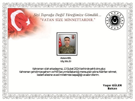 MSB ACI HABERİ DUYURDU: BİR ASKERİMİZ ŞEHİT OLDU: